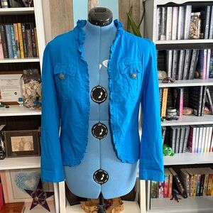 Elegant Blue Ruffled Women's Blazer